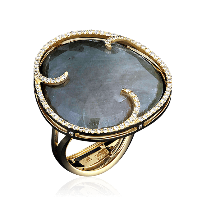 Кольцо с бриллиантами, корундом из желтого золота 585 пробы, фото № 1