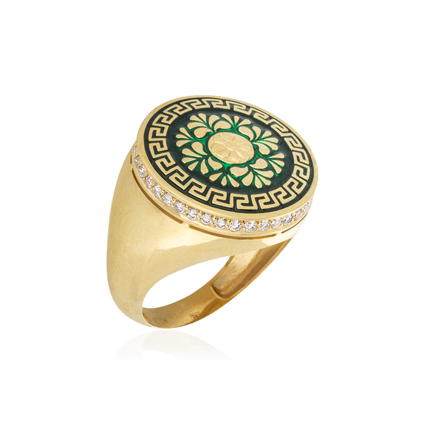 Кольцо с эмалью, бриллиантами из желтого золота 750, фото № 1