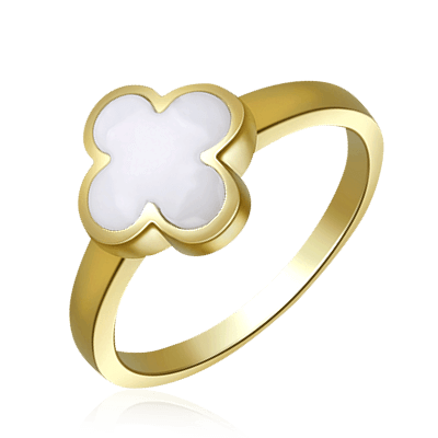 Кольцо Четырехлистник с перламутром из желтого золота 750 пробы, фото № 1