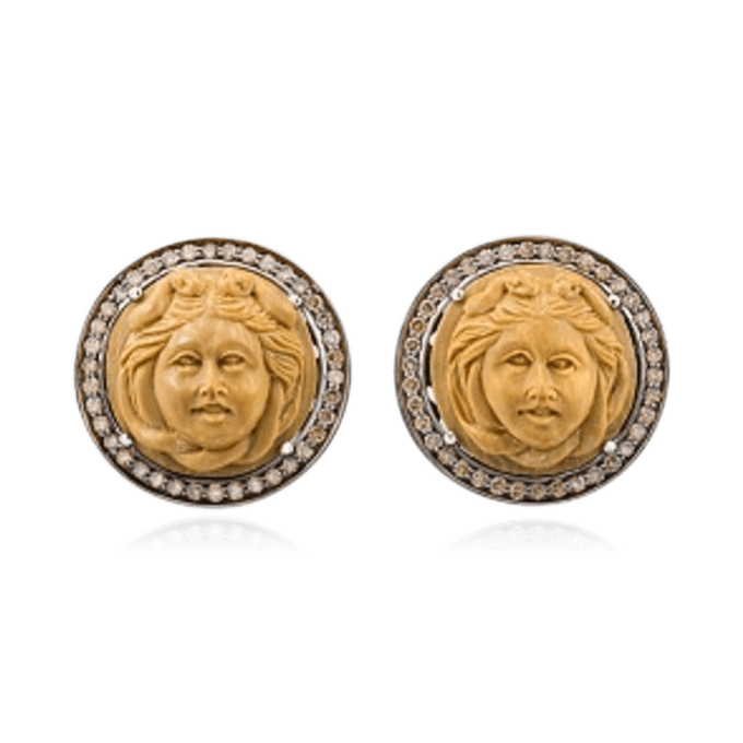 Запонки с камеей на кости и бриллиантами из красного золота 585 пробы (арт. 91584)