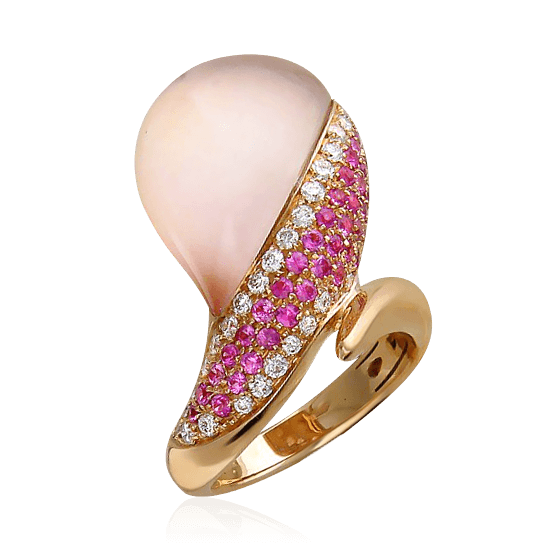 Кольцо Moraglione с кварцем, розовыми сапфирами, бриллиантами из красного золота 750, фото № 1