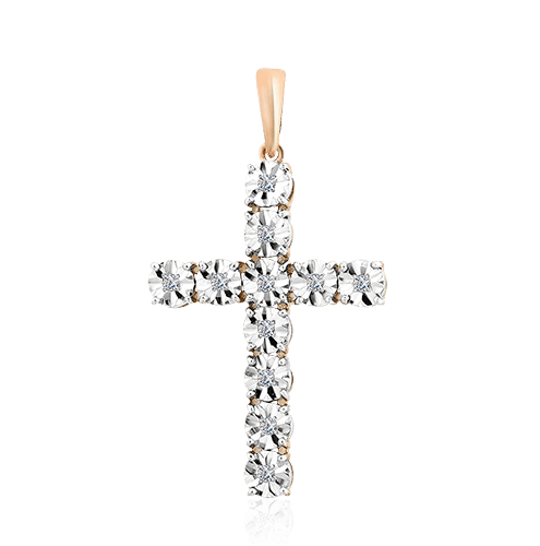 Крест с бриллиантами из красного золота 585 пробы (арт. 56429)