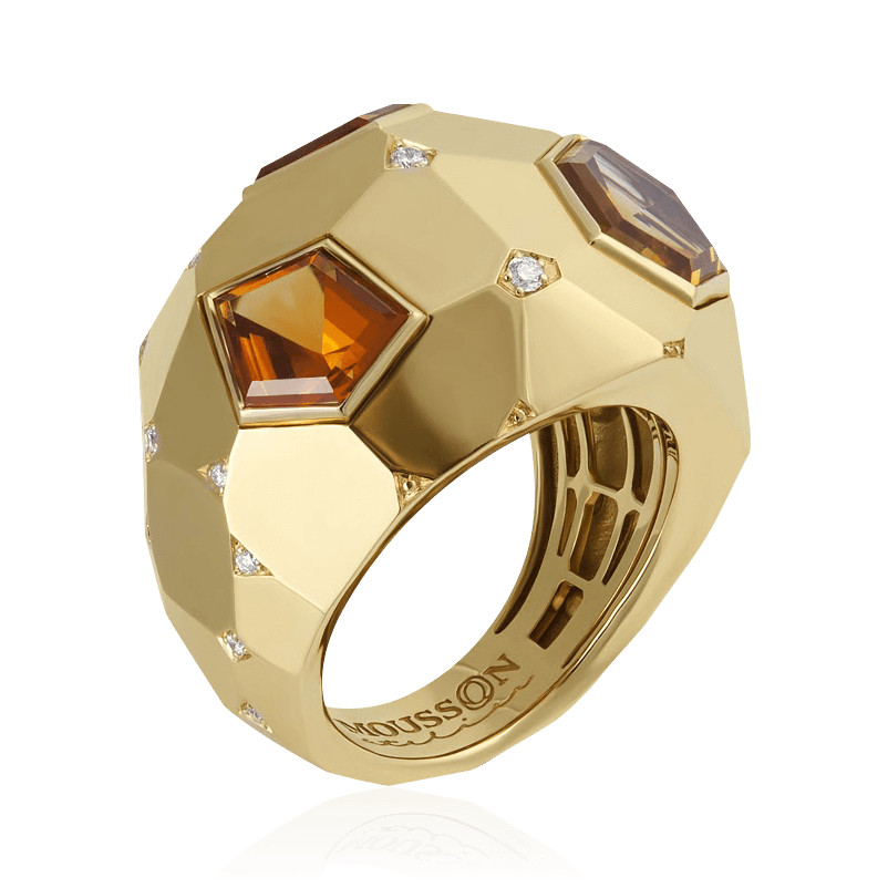 Кольцо с цитрином, бриллиантами из желтого золота 750 пробы, фото № 1