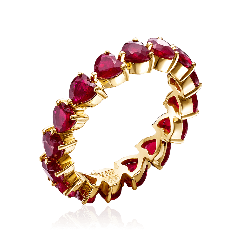 Кольцо с рубинами огранки сердце из желтого золота 585 пробы (арт. 105008)