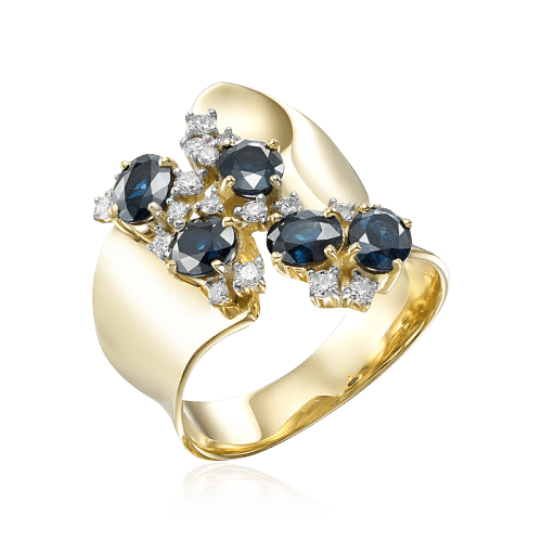 Кольцо с сапфиром, бриллиантами из желтого золота 585 пробы, фото № 1