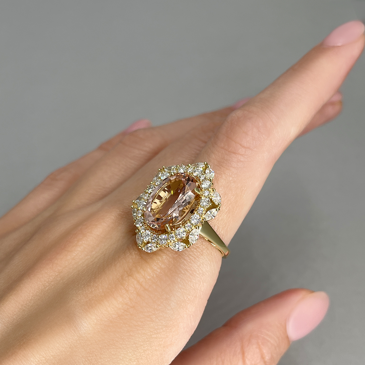 Кольцо с морганитом, бриллиантами из желтого золота 585 пробы, фото № 5