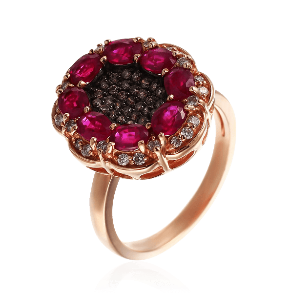 Кольцо с рубинами, бриллиантами из красного золота 585 пробы, фото № 1