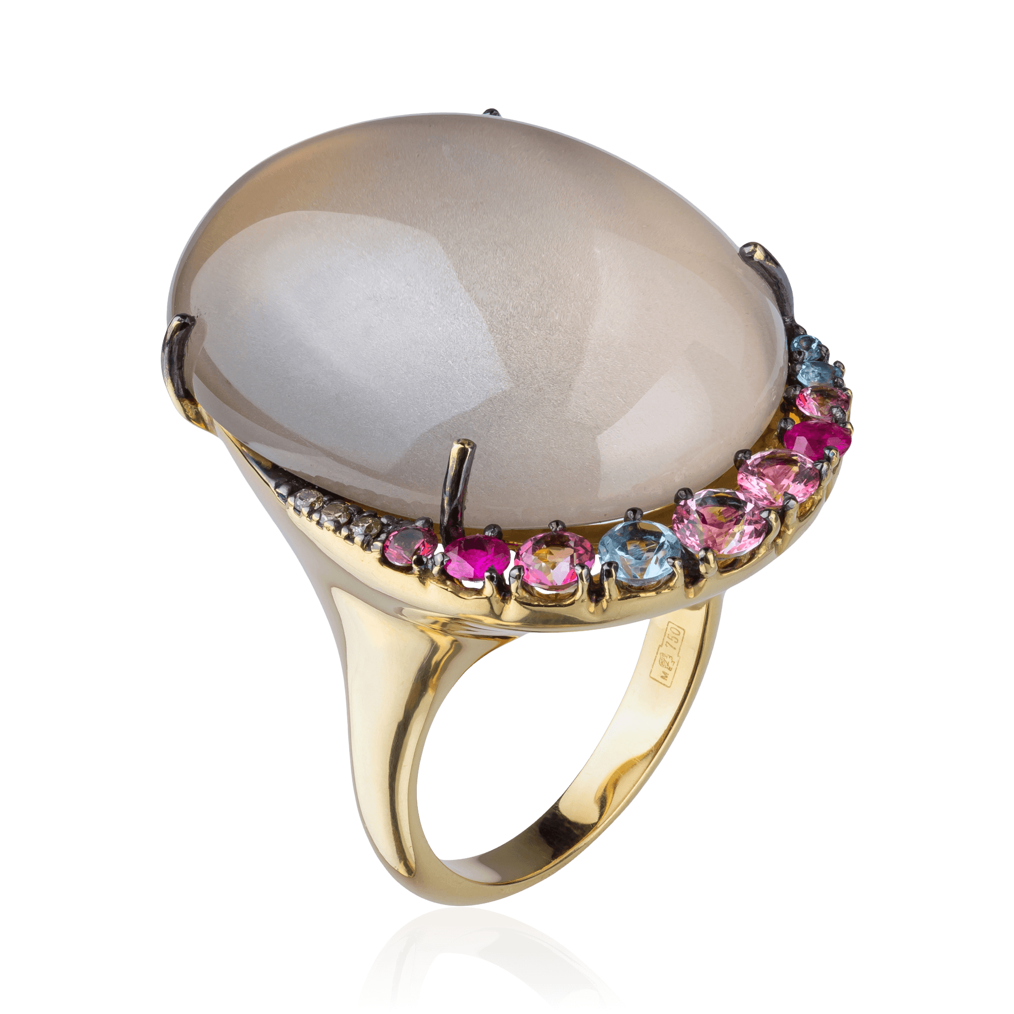 Кольцо BRUMANI с кварцем, топазом, рубином, бриллиантами из желтого золота 750 пробы, фото № 1