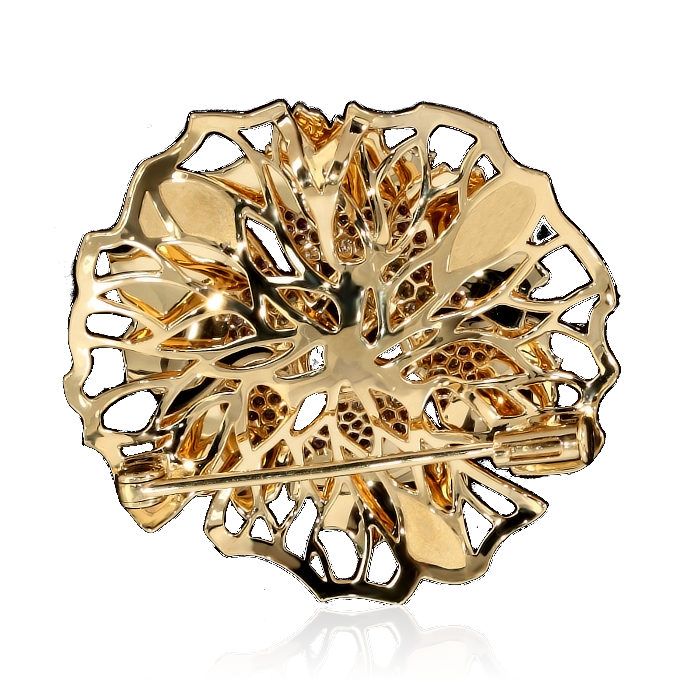 Брошь Василек из коллекции Botanic c бериллом, цветными сапфирами, бриллиантами и эмалью в желтом золоте 750 пробы, фото № 2