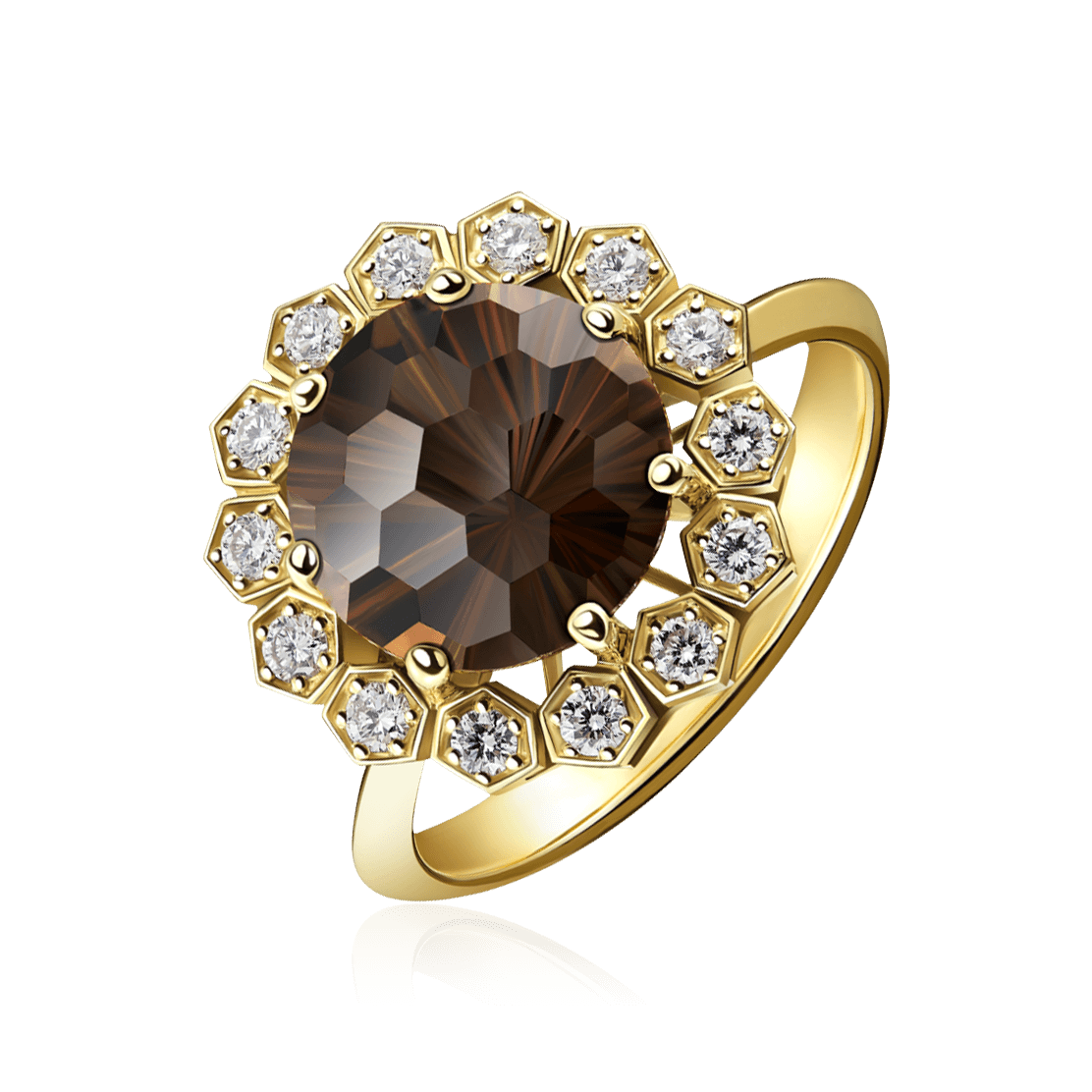 Кольцо  с бриллиантами, раухтопазом из желтого золота 585 пробы (арт. 105158)