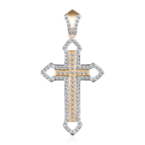 Крестик с бриллиантами из красного золота 585 пробы, фото № 1