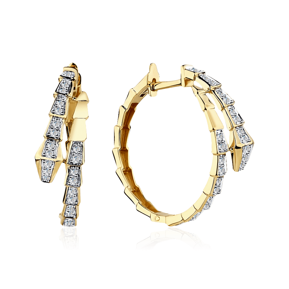 Серьги в виде змей с бриллиантами из желтого золота 585 пробы, фото № 1