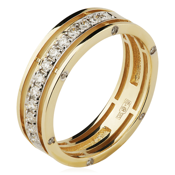 Кольцо с бриллиантами из желтого золота 585 пробы (арт. 75717)
