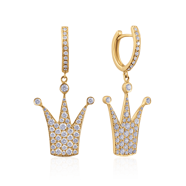 Серьги Короны c бриллиантами из желтого золота 585 пробы, фото № 1