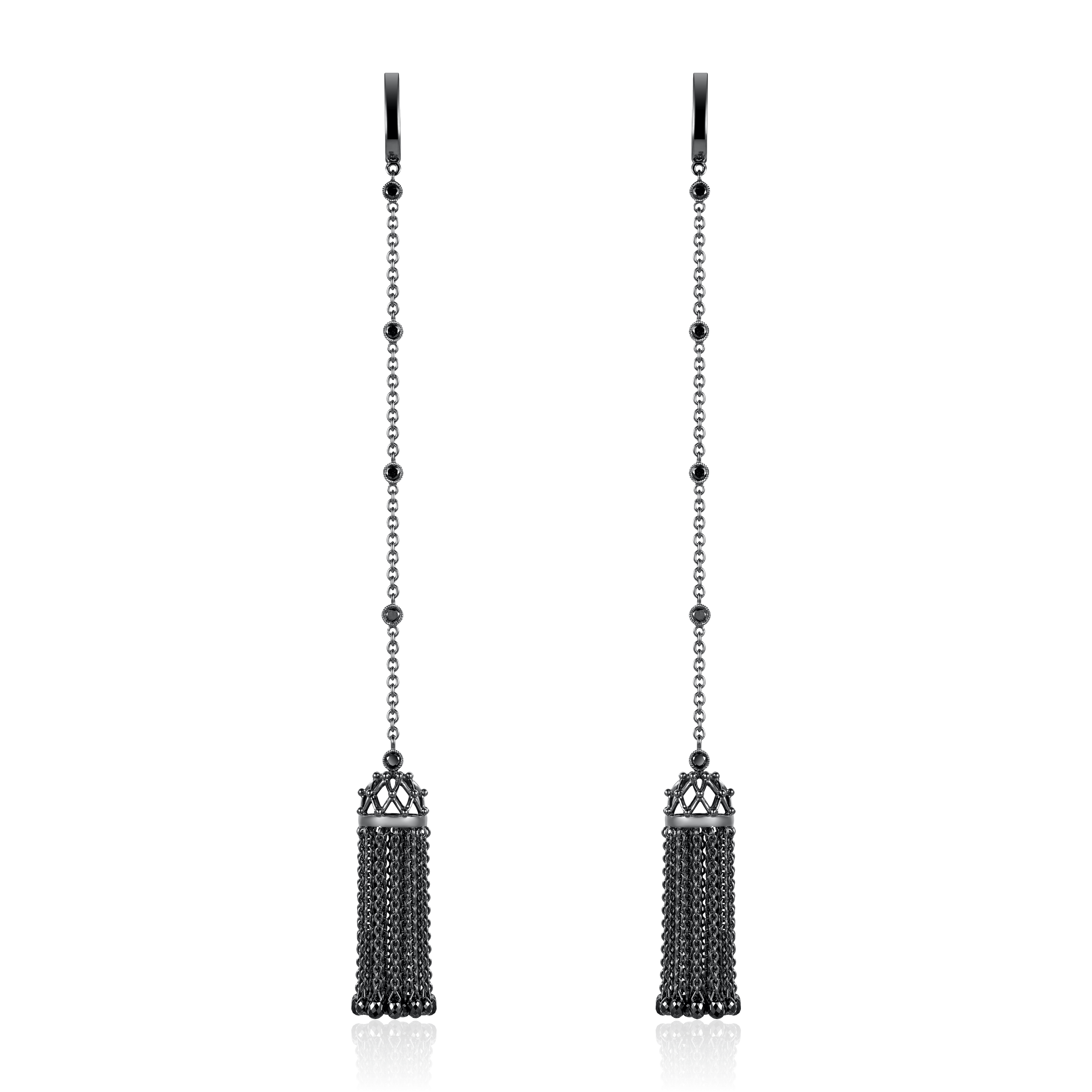 Серьги-кисти с бриллиантами из черненого золота 585 пробы (арт. 91458)