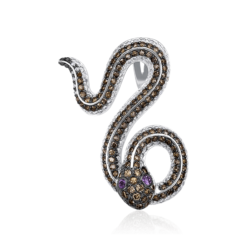 Кулон Змея с аметистом, бриллиантами из белого золота 585 пробы (арт. 105125)