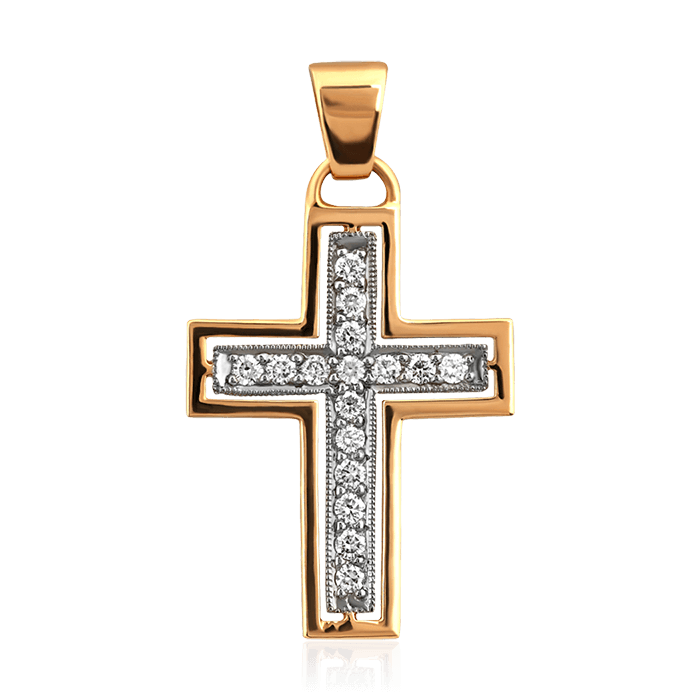 Крестик с бриллиантами из желтого золота 750 пробы (арт. 75598)