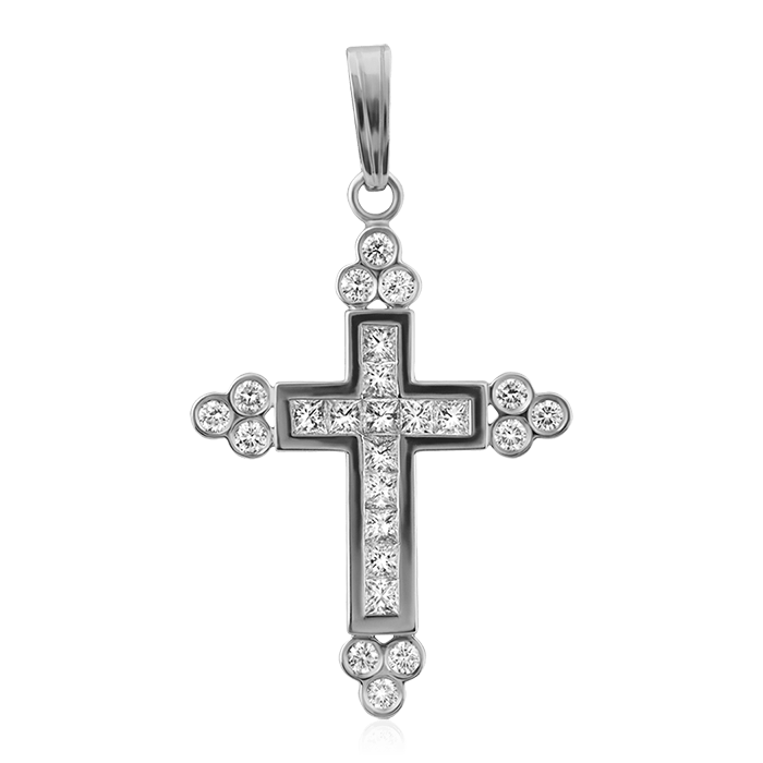 Крест с бриллиантами из белого золота 585 пробы, фото № 1