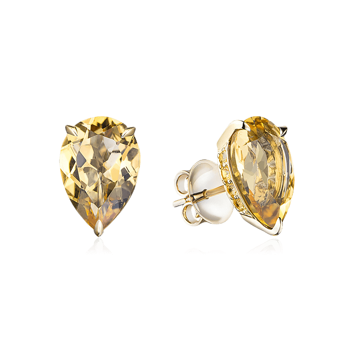 Серьги с бриллиантами, цитрином из желтого золота 750 пробы (арт. 104931)