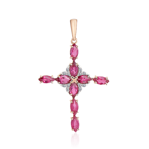 Крест с рубином, бриллиантами из красного золота 585 пробы (арт. 56432)