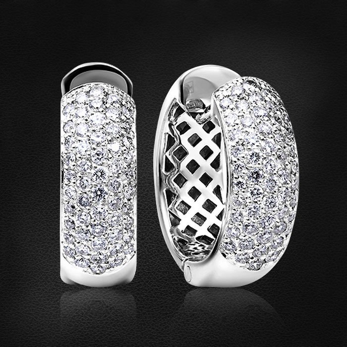 Серьги кольца с бриллиантами из белого золота