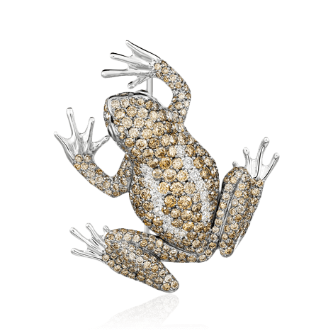 Брошь Лягушка с бриллиантами из белого золота 750 пробы, фото № 1