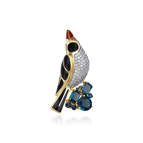 Брошь Птица с топазом, бриллиантами из желтого золота 585 пробы (арт. 68579)