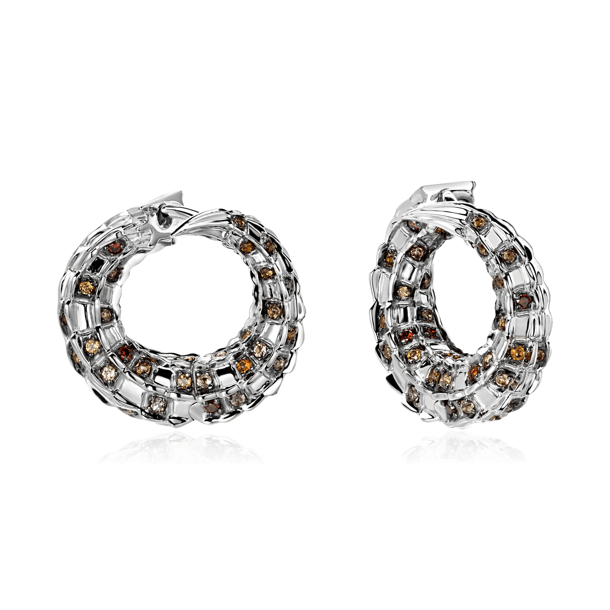 Серьги Крокодилы с бриллиантами, турмалином из белого золота 585 пробы (арт. 101625)