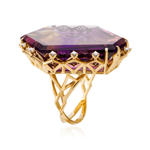Кольцо с аметрином, бриллиантами из желтого золота 750 пробы, фото № 3