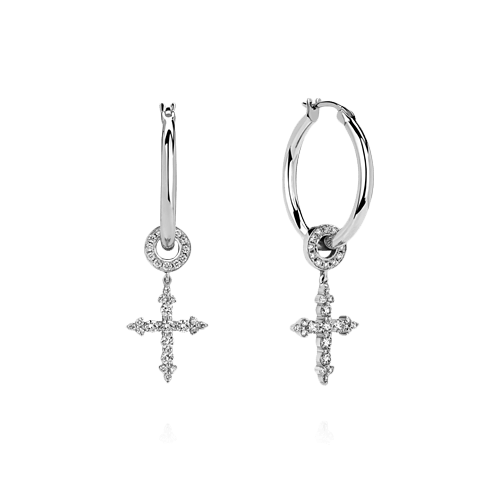 Серьги с подвесными крестами с бриллиантами из белого золота 750 пробы (арт. 98047)