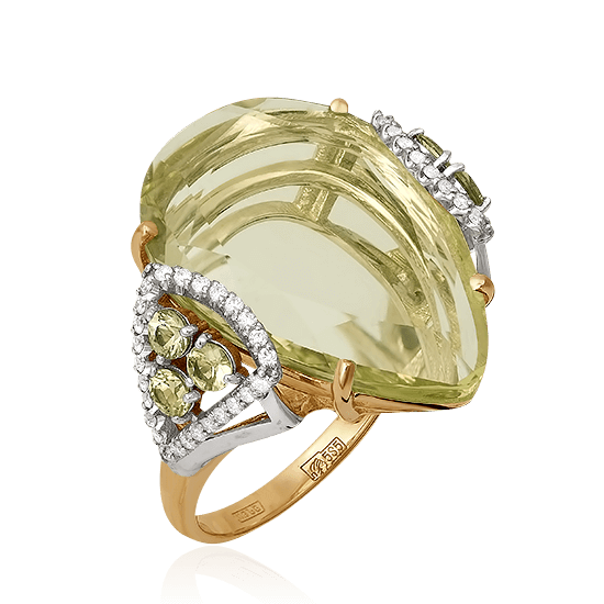 Кольцо с цитрином, бриллиантами из комбинированного золота 585 пробы (арт. 38290)