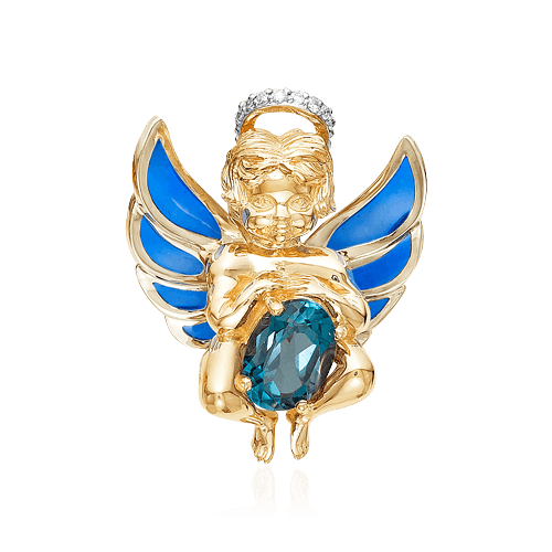 Кулон Ангел с иолитом, бриллиантами из желтого золота 585 пробы, фото № 1