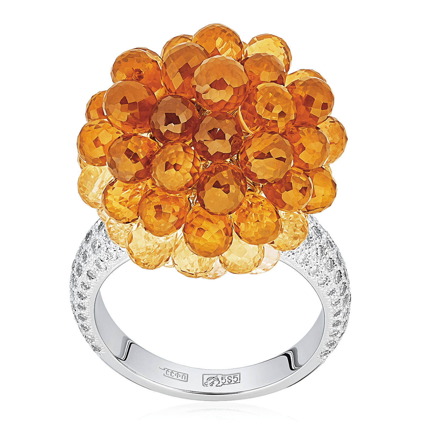 Кольцо с цитрином, бриллиантами из белого золота 585 пробы, фото № 1