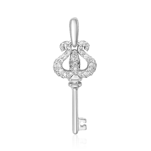 Кулон ключ с бриллиантами из белого золота 585 пробы (арт. 49708)