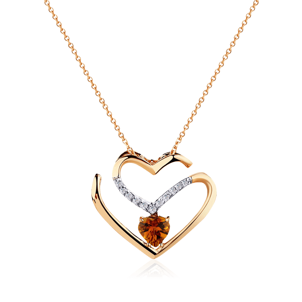 Колье огранки сердце с турмалином, бриллиантами из красного золота 585 пробы, фото № 1