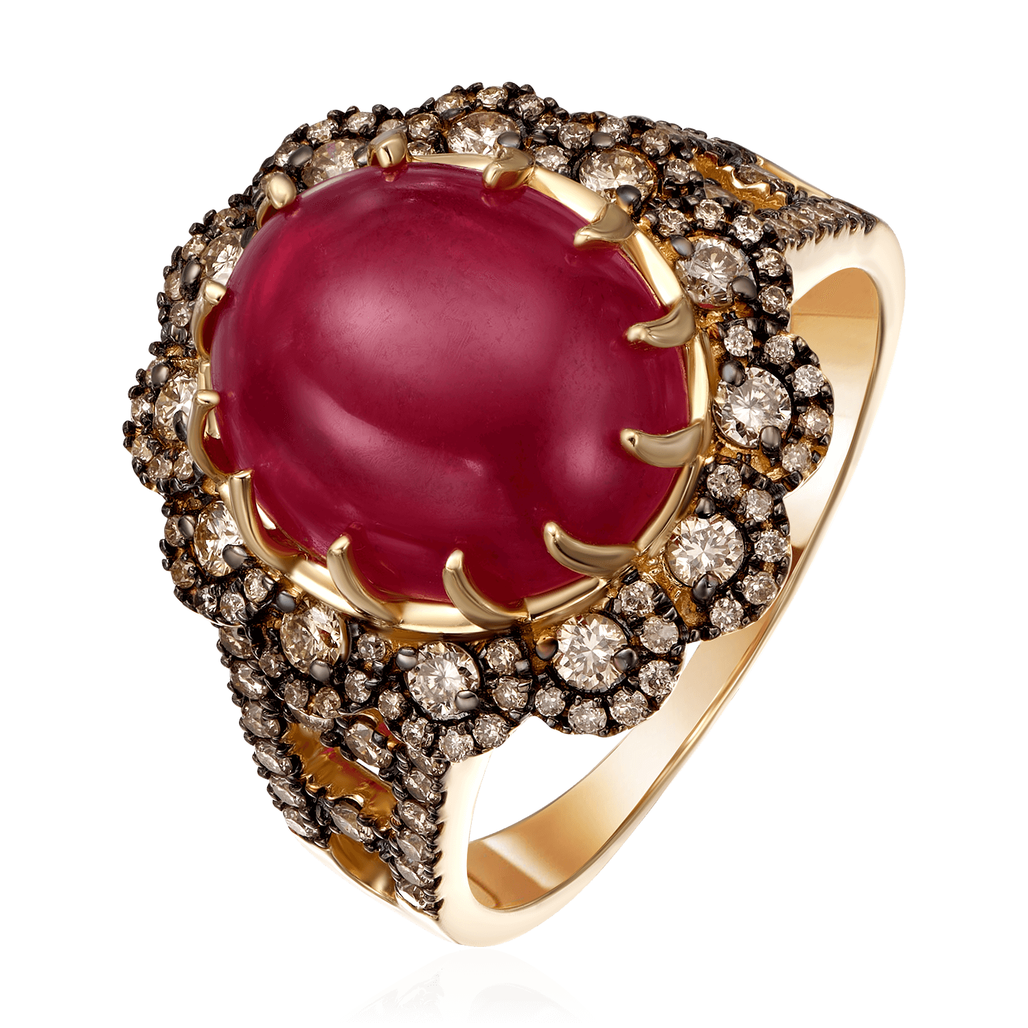 Кольцо с рубином, бриллиантами из желтого золота 585 пробы (арт. 97125)