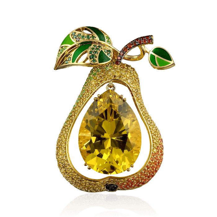 Кулон Груша с цветными камнями и бриллиантами в желтом золоте 585 пробы, фото № 1