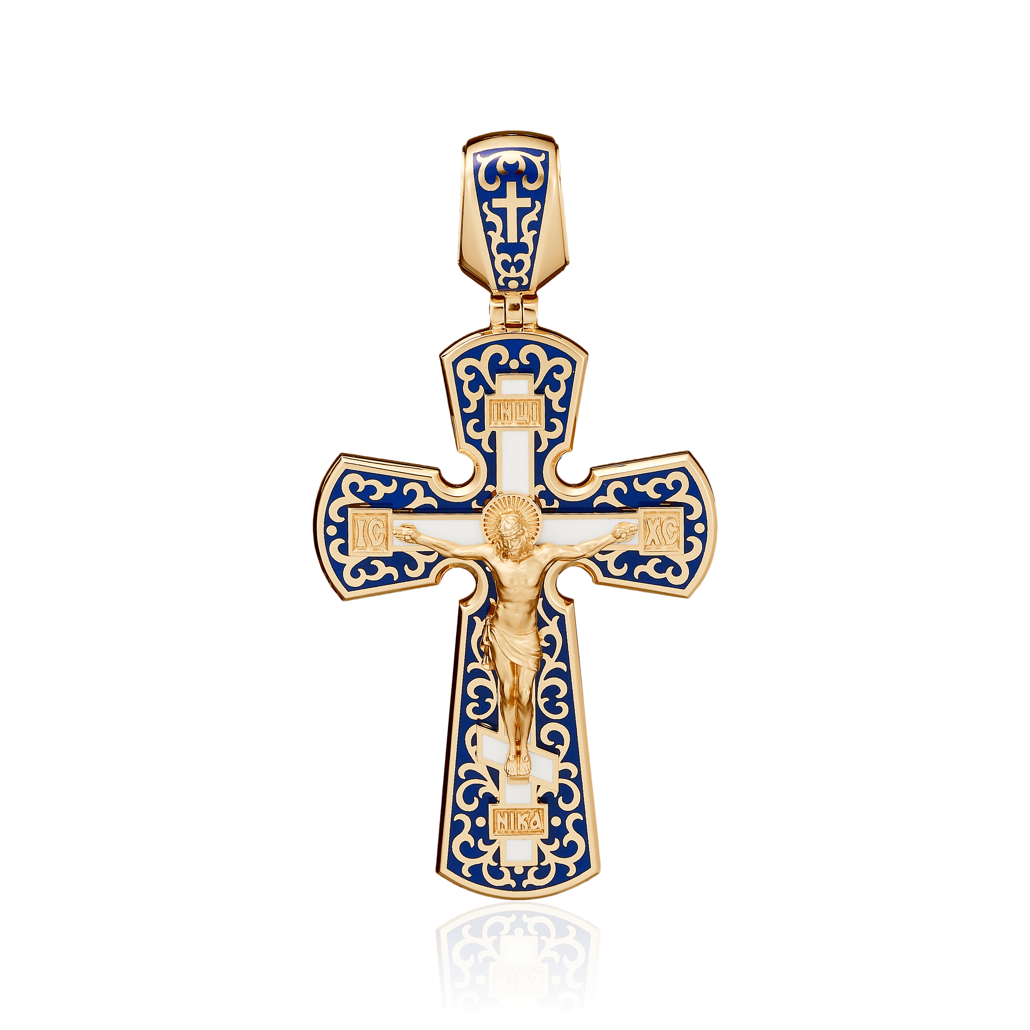 Крест с эмалью из желтого золота 585 пробы, фото № 1