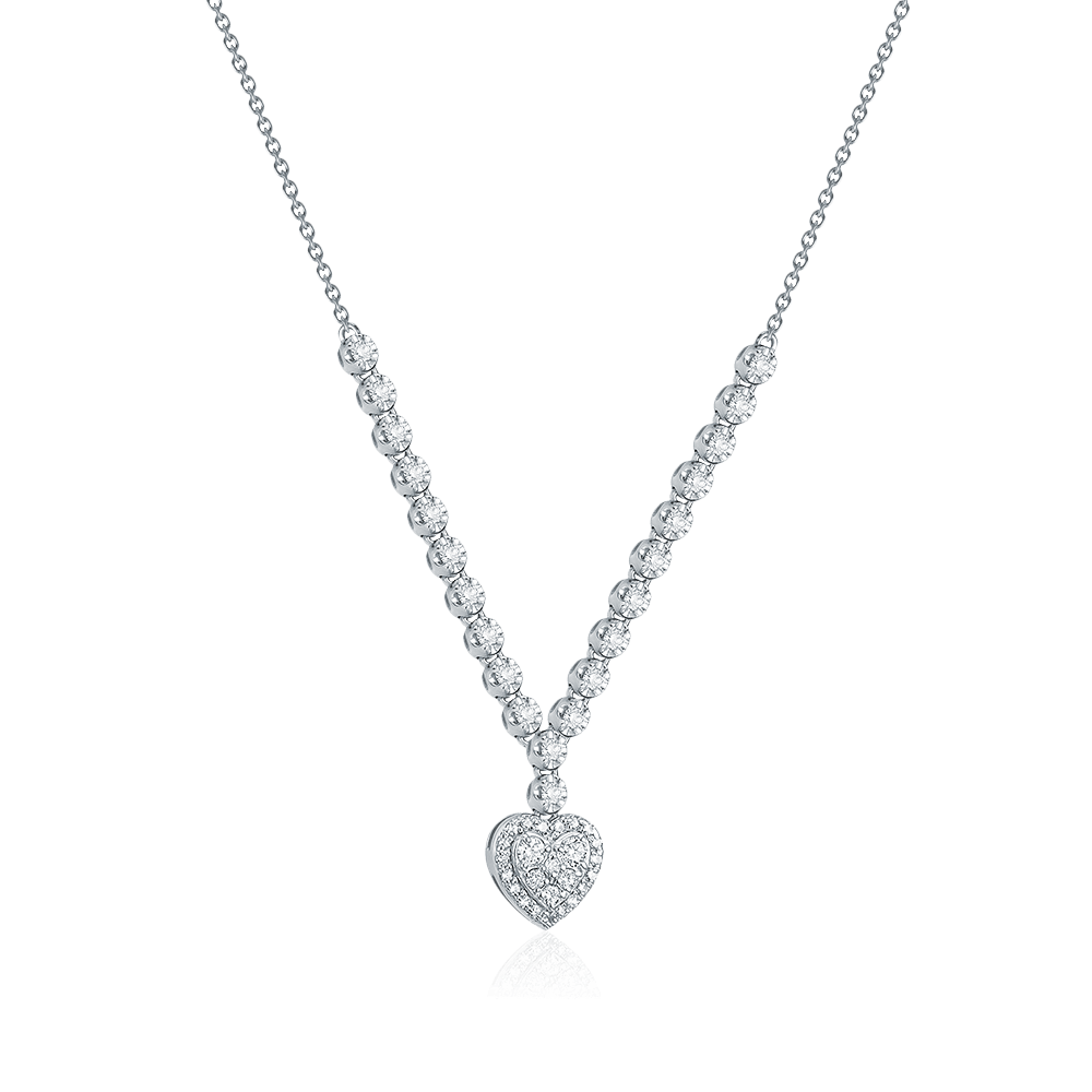 Колье сердце с бриллиантами из белого золота 585 пробы (арт. 105779)