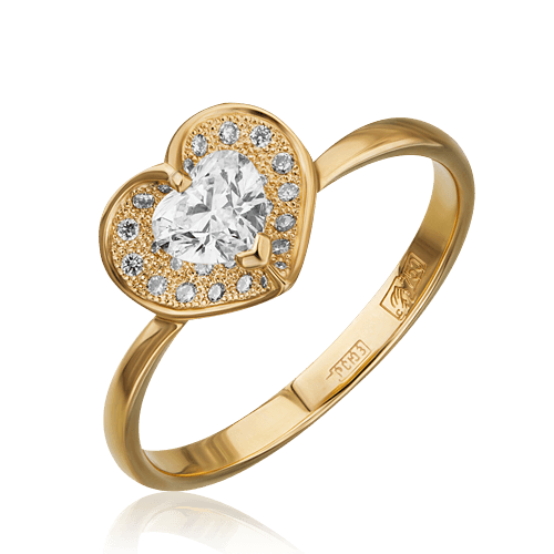 Кольцо сердце с бриллиантами из желтого золота 750, фото № 1