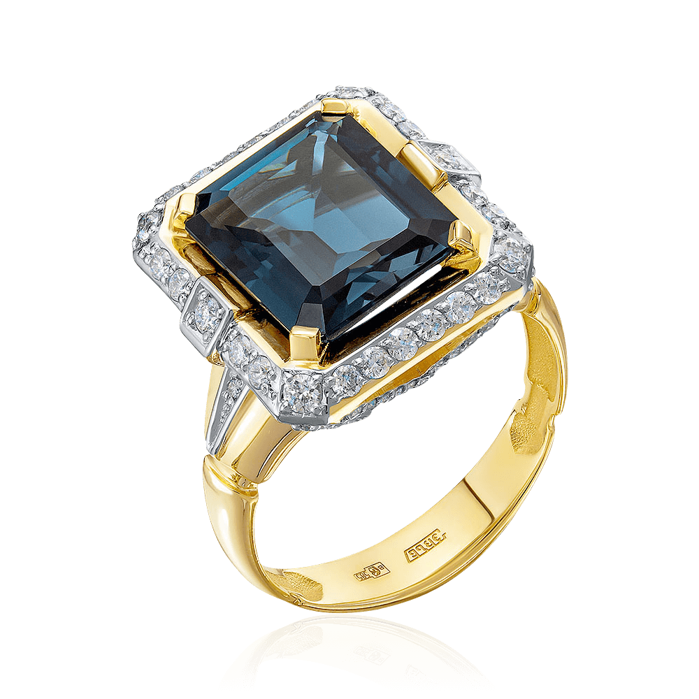 Кольцо с топазом, бриллиантами из желтого золота 585 пробы (арт. 105026)