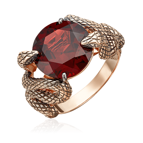 Кольцо Змея с гранатом из красного золота 585 пробы, фото № 1