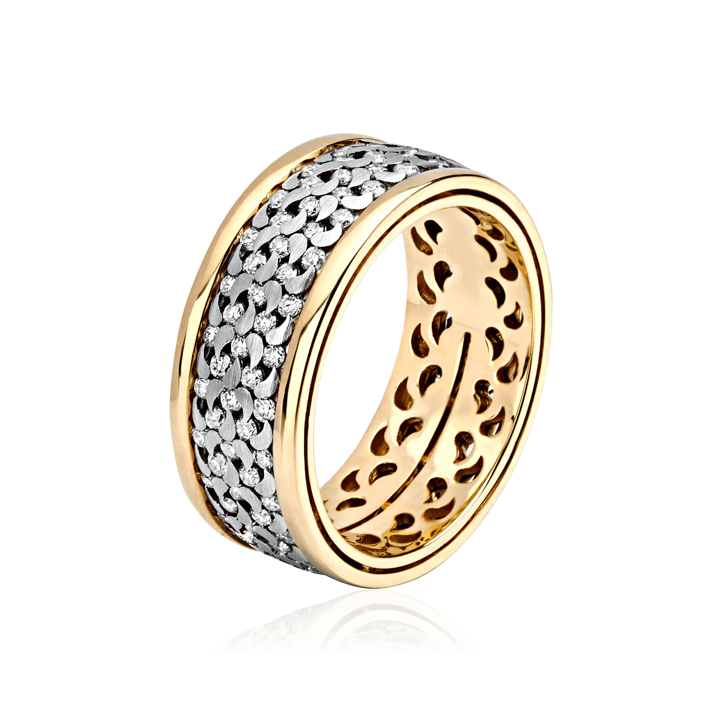 Обручальное кольцо с бриллиантами из комбинированного золота 750 пробы (арт. 104348)