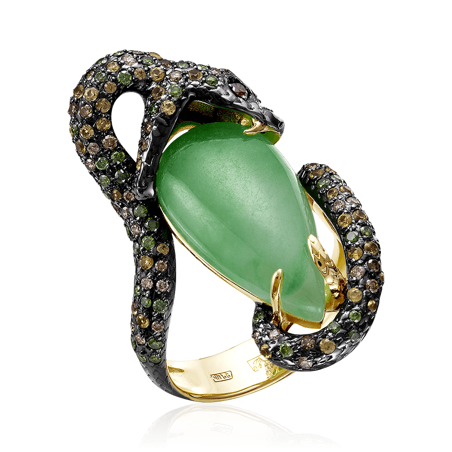 Кольцо Змея с сапфиром, бриллиантами из желтого золота 585 пробы (арт. 88961)