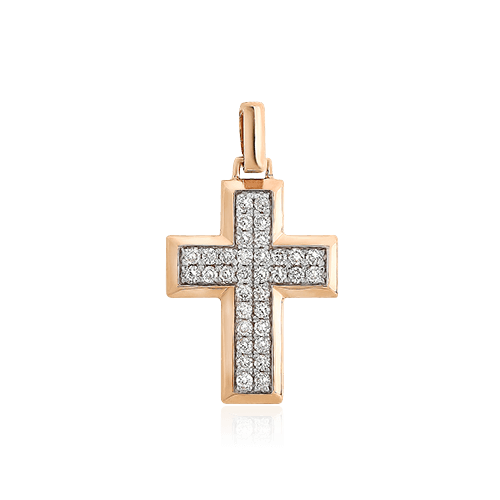 Крест с бриллиантами из красного золота 585 пробы (арт. 56428)