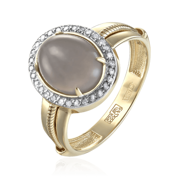 Кольцо с бриллиантами, лунным камнем из желтого золота 585 пробы (арт. 69277)