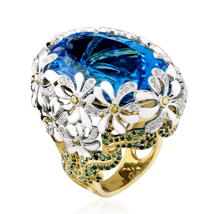 Кольцо с топазом, бриллиантами из комбинированного золота 750 пробы, фото № 1