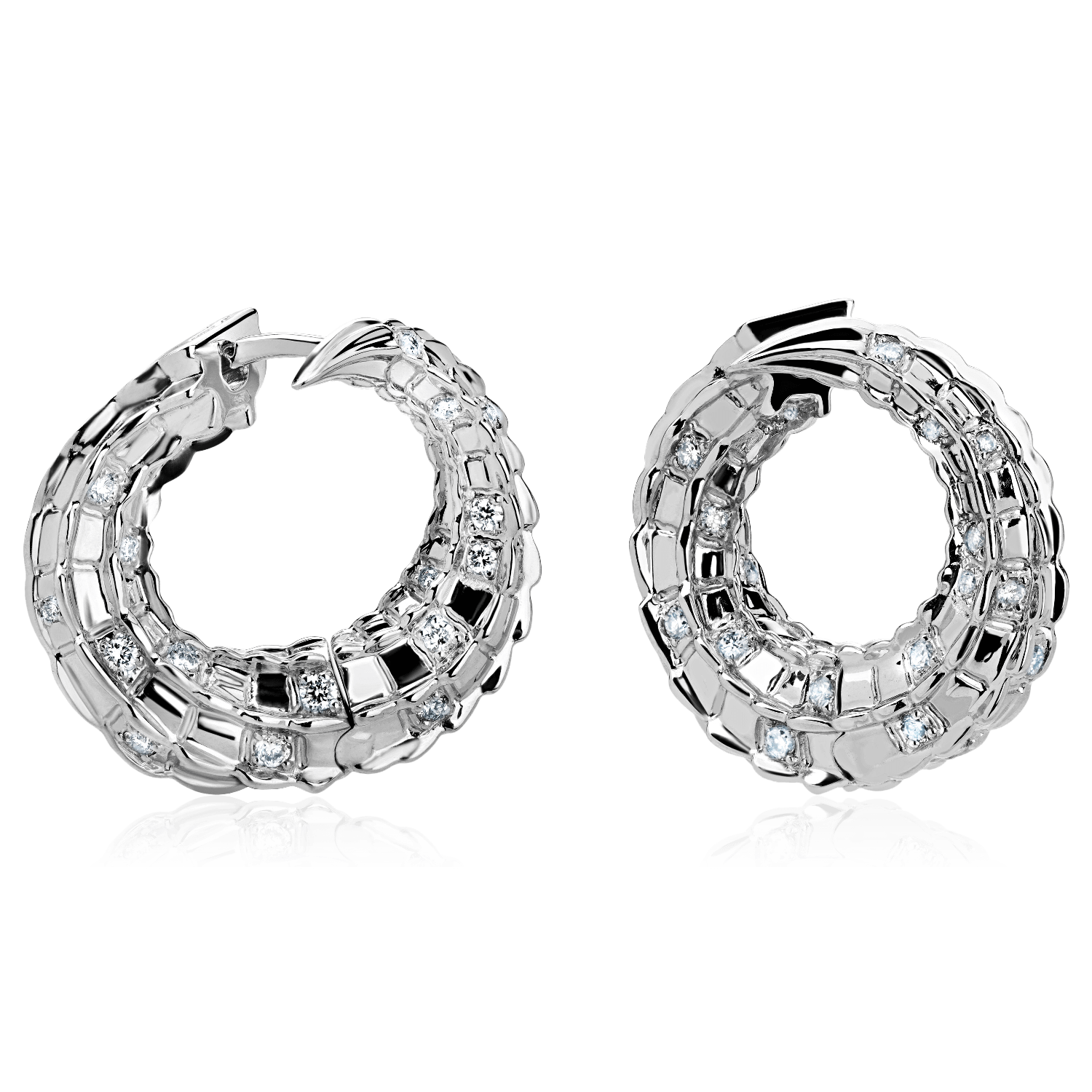 Серьги Крокодилы с бриллиантами из белого золота 585 пробы (арт. 86301)