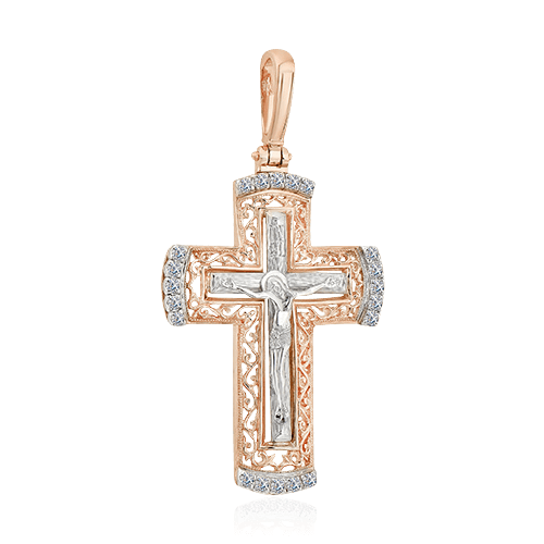 Крест с бриллиантами из красного золота 585 пробы (арт. 64417)