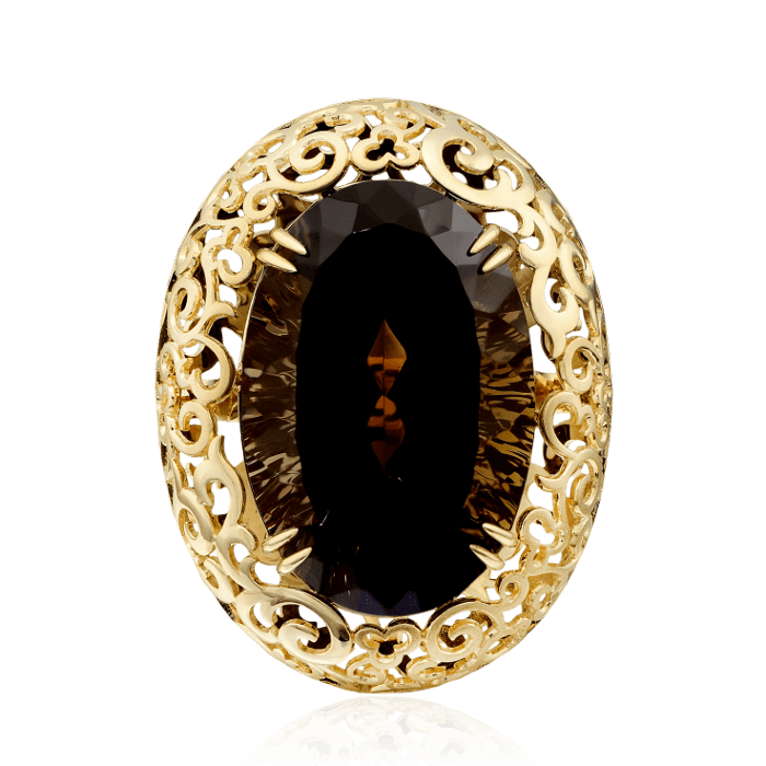 Кольцо с раухтопазом из желтого золота 585 пробы, фото № 2